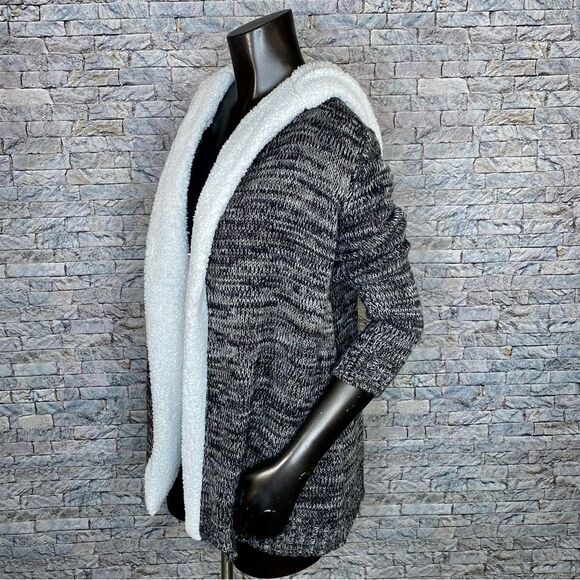 Crave Fame Grey Hooded Cardigan with Sherpa Trim Size Small Open Front - Picture 2 of 7